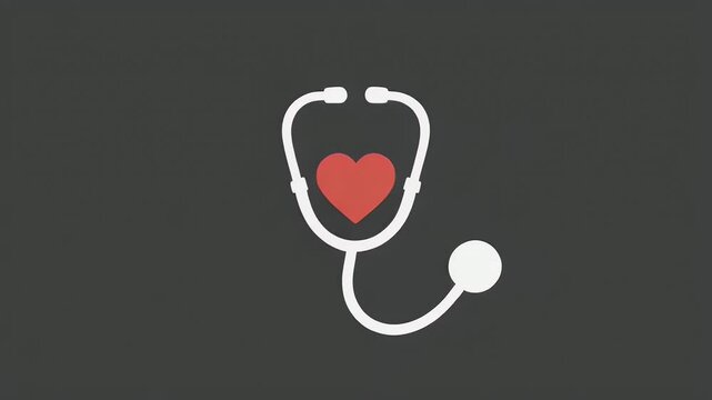 Minimalist stethoscope icon with red heart symbol for healthcare and medical concepts