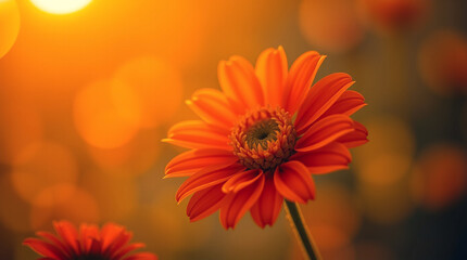Vibrant Orange Flower in Golden Hour Sunlight background