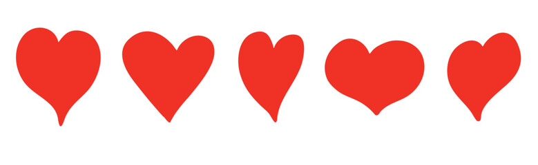 Red Hand Drawn Heart Icons Set Minimal Vector Hearts for Valentine&rsquo;s Day, Cards, Romance and Creative Designs