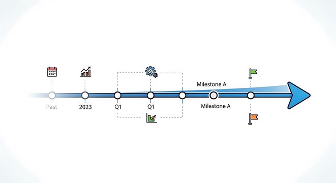 Timeline Arrow Diagram Past 2023 Milestones and Future Progress.
