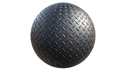 Black Painted Metallic Plate Anti Slip Diamond Pattern Isolated on Transparent Background