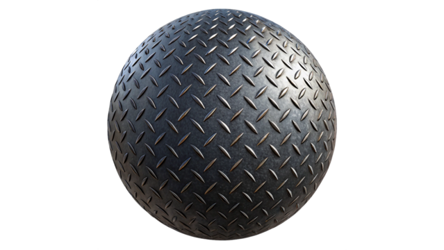 Black Painted Metallic Plate Anti Slip Diamond Pattern Isolated on Transparent Background