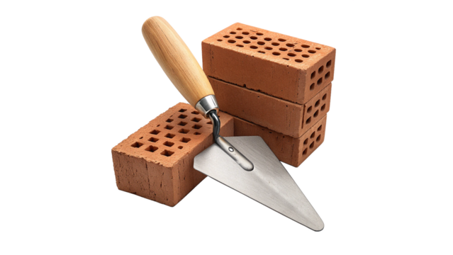 Construction Trowel Next to Small Stack of Materials Isolated on Transparent Background