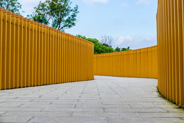 The grey brick paths in the park