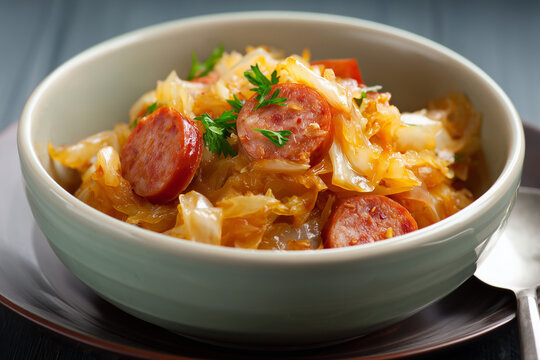 Hearty Polish bigos made with cabbage, sausage, and slow-cooked flavors, capturing the richness of traditional hunter&rsquo;s stew.