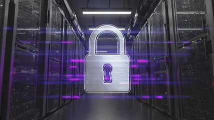 A padlock on a data center. Cybersecurity. - Powered by Adobe