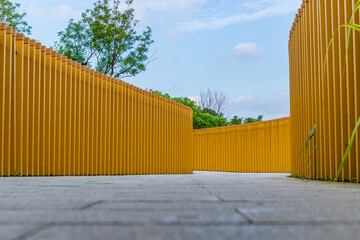 The grey brick paths in the park