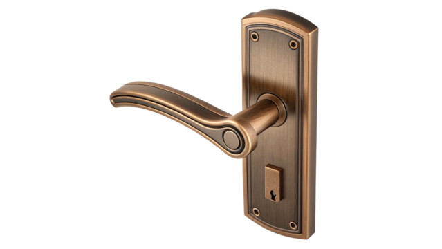 Elegant Bronze Door Handle for Interior Design Isolated on Transparent Background