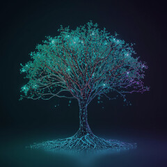 Glowing Fantasy Tree with Neon Lights &ndash; Magical Energy Tree Illustration