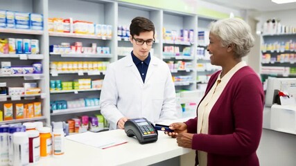 Customer paying by card at the pharmacy.