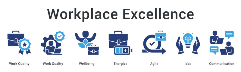 Workplace excellence maintains work quality and wellbeing energizing teams with agile ideas through effective communication.