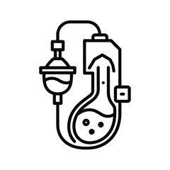 Illustration of a laboratory setup with flask and tubing, isolated on
