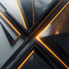 Futuristic Dark Geometric Abstract Background with Glowing Orange Lines