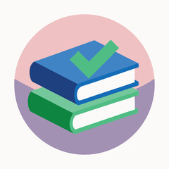 Stack of two books, one blue with a green checkmark and one green, representing education and completion