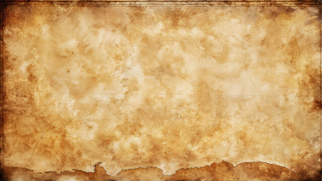 Vintage textured parchment background with aged stains, warm brown tones, and antique paper edges. Ideal for history, retro design, invitations, old documents, and decorative classic layouts.