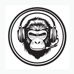 vector illustration of a gorilla head with headphones
