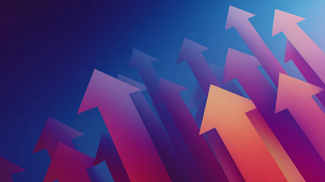 Colorful 3D arrows showing growth and progress in a dynamic abstract background
