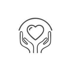 Obraz premium Heart embraced by hands icon, concept of love, support, care, and protection