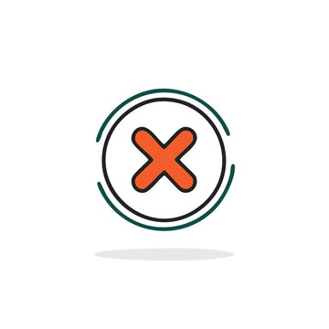 Icon of Cancel Button with Circle Border Line in Vector Orange Error Wrong Mark Design