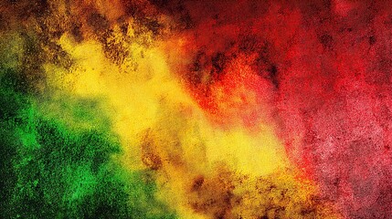 Grunge texture background with vibrant green, yellow, and red gradient, rough distressed surface, bold color blend for creative design, art projects, or decorative applications with edgy aesthetic.