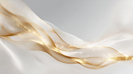A delicate abstract composition featuring flowing thin golden lines gracefully intertwined over a soft ivory background with subtle sparkling details creating an elegant and luxurious design