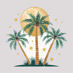 Fototapeta premium Tropical palms under a golden moon and stars