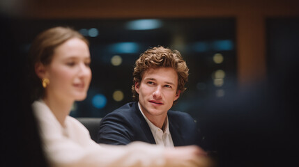 young professionals having a lively discussion during a business meeting in a modern office environment