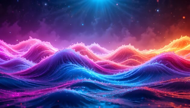 Neon Light Inspired Waves – Multicolored Futuristic Wallpaper Artwork Created as a Vibrant AI-Generated Image