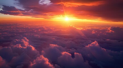 Fiery sunset over a cloud sea