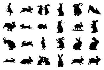 Rabbit and Bunny Silhouette Vector Collection: Diverse Poses and Actions