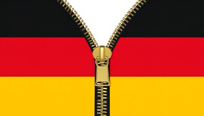 Germany's flag revealed by a zipper, showing the black, red, and gold stripes; a symbolic representation of unity