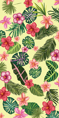 vector seamless pattern with tropical leaves, floral background