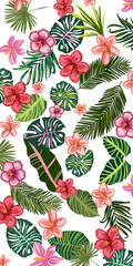 seamless pattern with tropical leaves, floral background