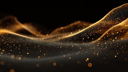 Abstract Golden Particles Flowing Over Dark Background.