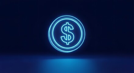 Modern dollar currency symbol design neon blue round with money logo symbolizing financial technology and digital economic innovation