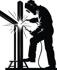 Professional Welder Welding on a Steel vector illustration isolated on white background