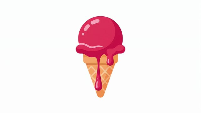 Pink ice cream cone vector illustration melting on a wafer cone isolated on white background