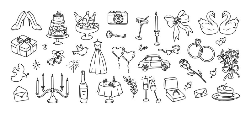 2510.m05.i029.n028.P.c30.Doodle wedding. Vector set.eps