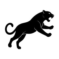 Obraz premium Leaping Panther Silhouette with Open Mouth Vector Design.