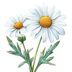 Fototapeta premium Elegant floral watercolor illustration featuring delicate daisies, perfect for spring designs, wedding invitations, or nature-themed projects, adding a touch of beauty