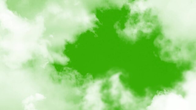 White cumulus clouds on green screen motion graphic,  White fluffy clouds motion video,  clouds video on  green screen.