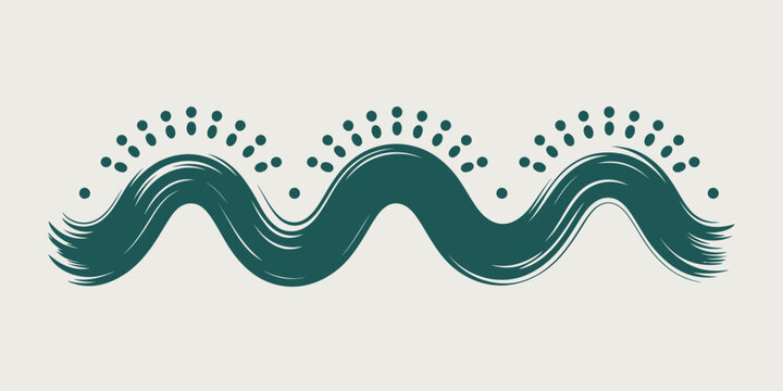 Teal brush stroke wave pattern with dots on a cream background in a simple minimalist style