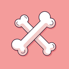 Two white cartoon bones crossed over each other, a simple and clean illustration on a pink background