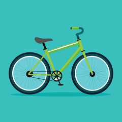 Bright green bicycle with blue wheels, a modern and simple flat design illustration for transportation