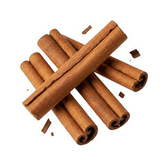 Close-up Of Multiple Cinnamon Sticks Arranged In A Pile On A Transparent Background With A Subtle Scattering Of Cinnamon Dust