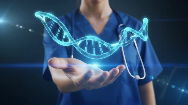 Medical Professional Interacting with Holographic DNA Strand for Genetic Research and Healthcare Innovation. - Powered by Adobe