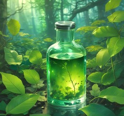 Transparent vial filled with vibrant green liquid fuel