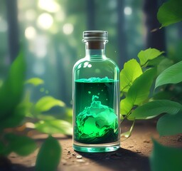 Transparent vial filled with vibrant green liquid fuel