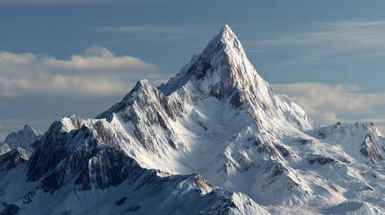 Ai snow-capped mountain peak under a clear sky during the day with surrounding rugged terrain