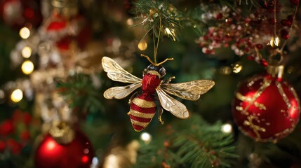 Obraz premium Golden bee ornament adds cheer to New Year decor